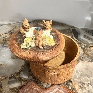 Decorative Brown Trinket Box with mice Figures ceramic
